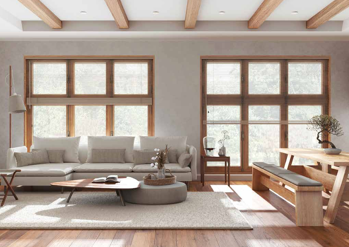 Holzfenster im Wohnzimmer